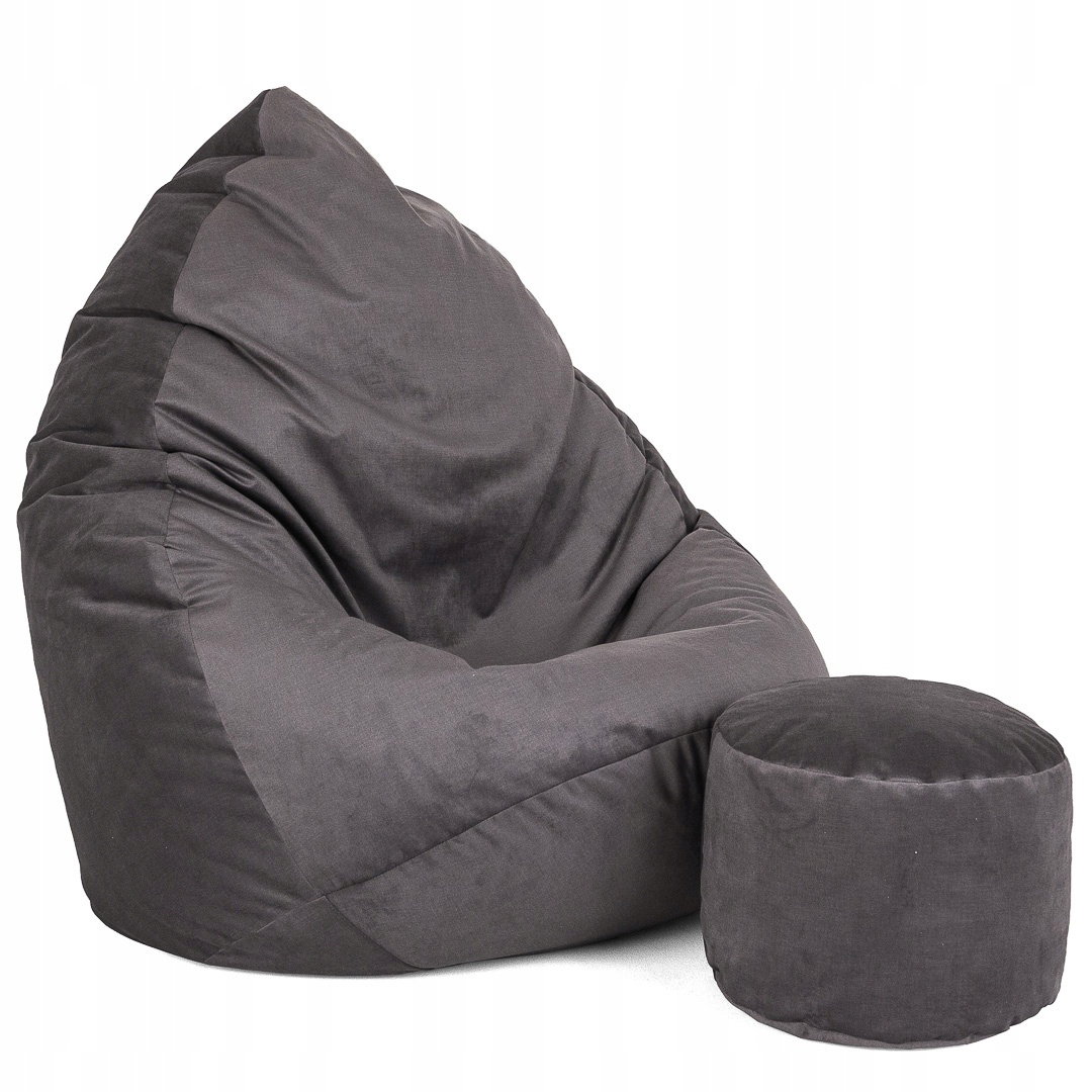 Sėdmaišis su pufu Mega Premium Terra Velour XL, 90x120 cm, grafito-1