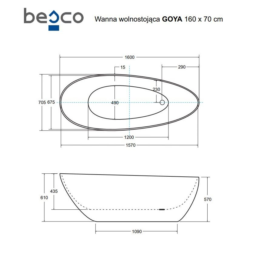 Vonia Besco Goya Black&White 160, su Klik-klak Chrome valomu iš viršaus - 1