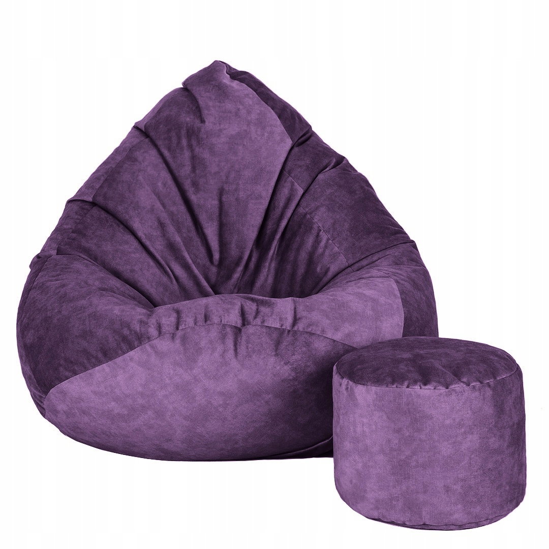Sėdmaišis su pufu Mega Premium Terra Velour XL, 90x120 cm, tamsios slyvų spalvos-0