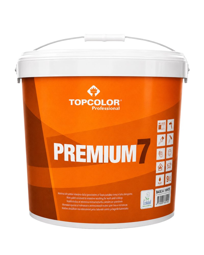 Sienų dažai TOPCOLOR PREMIUM 7, matiniai, baltos sp., 9 l-0