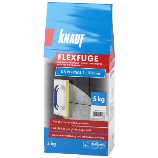 Plytelių siūlių glaistas KNAUF FLEXFUGE UNIVERSAL ZEMENTGRAU, 1-20 mm, pilka sp., 5 kg-0
