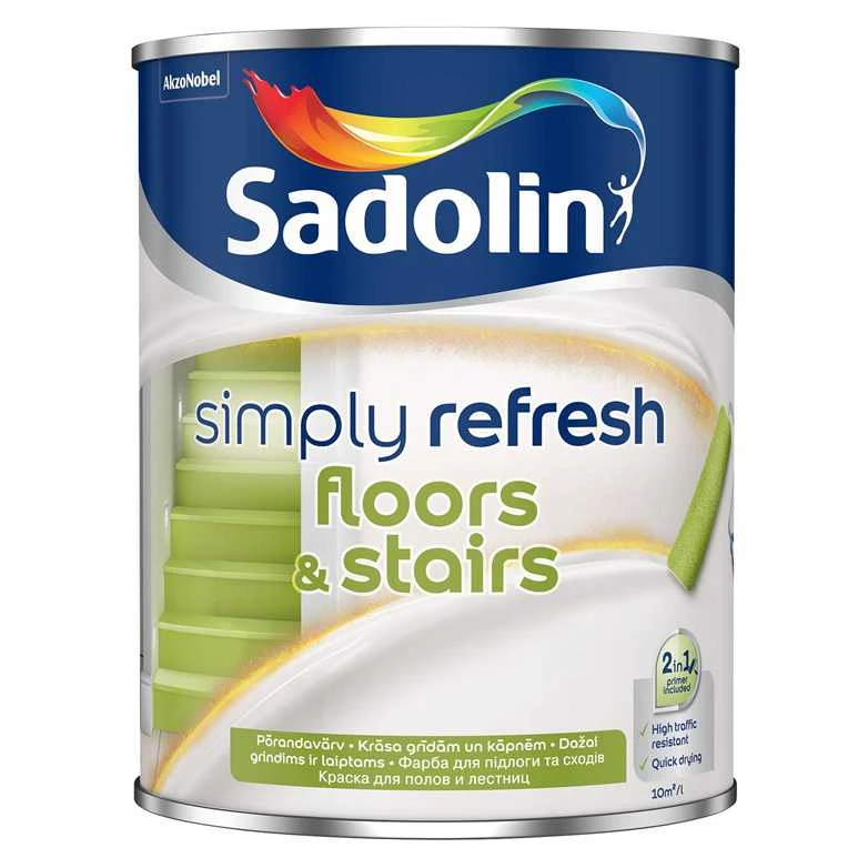 Emaliniai dažai SADOLIN SIMPLY REFRESH, grindims/laiptams, pusiau matiniai, BW bazė, 0,9 l-0