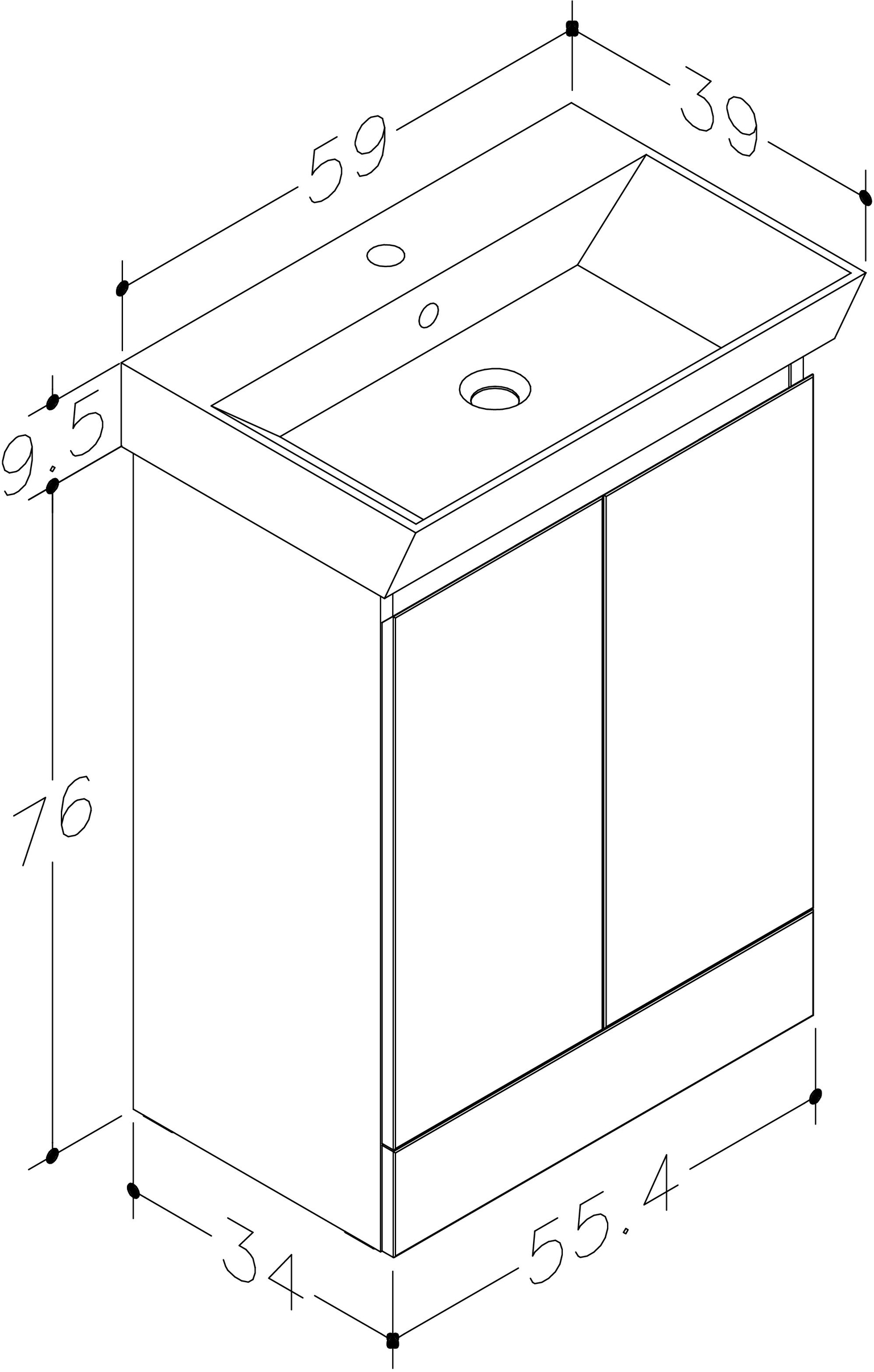 Vonios spintelė RB BATHROOM KEEN, su praustuvu, matinės baltos sp., 59 x 85,5 x 39 cm-1