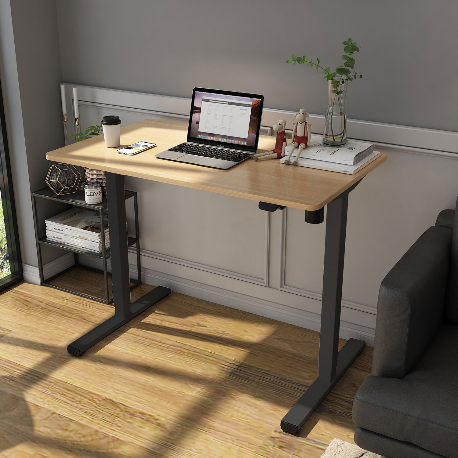 Rašomasis stalas su pakėlimo mechanizmu ERGO OPTIMAL, 140x70 cm, ąžuolo/juoda - 5