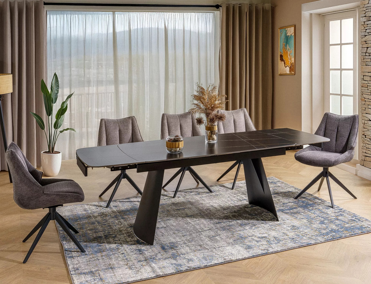 Valgomojo stalas Bacardi, 160-240 x 90 cm, juoda - 4