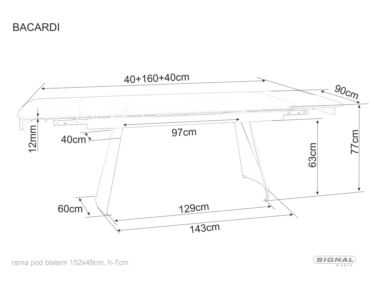 Valgomojo stalas Bacardi, 160-240 x 90 cm, juoda - 7