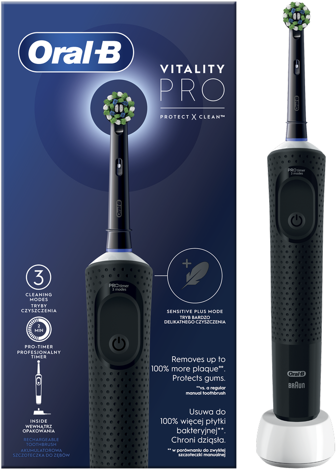 Elektrinis dantų šepetėlis Oral-B D103.413.3 Vitality Pro Black, juodos sp. - 1