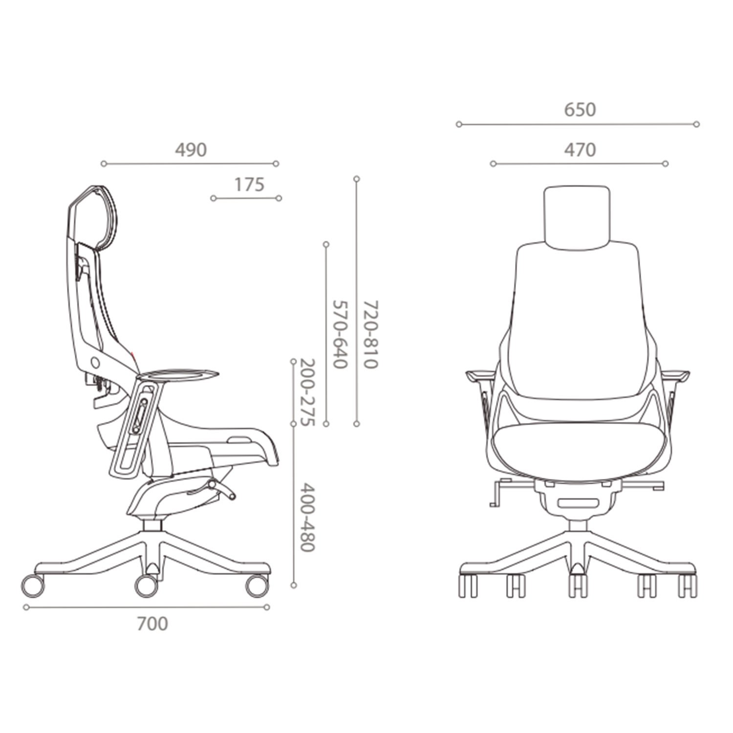 Biuro kėdė WAU, 65x49x112-129cm, pilka/balta - 8