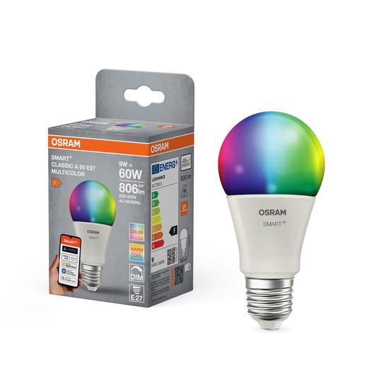 Išmanioji LED lemputė OSRAM, E27, A60, 9W, 2700 - 6500 K, 806 lm, RGBW, SMART + WiFi-0