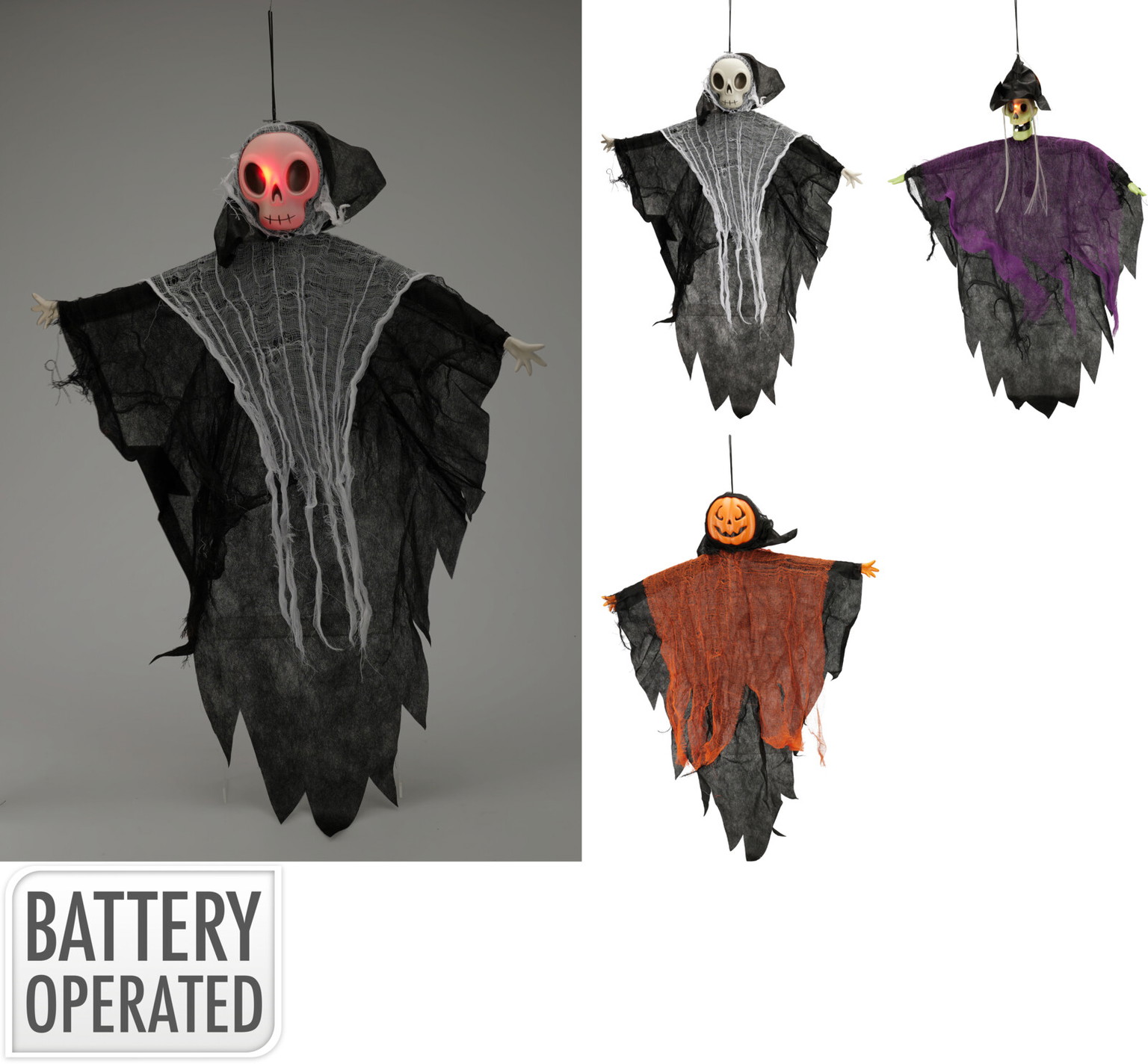 Dekoracija HALLOWEEN HANGING SKELETON, įvairių sp., 3 rūšių, 7 x 60 x 80 cm-0