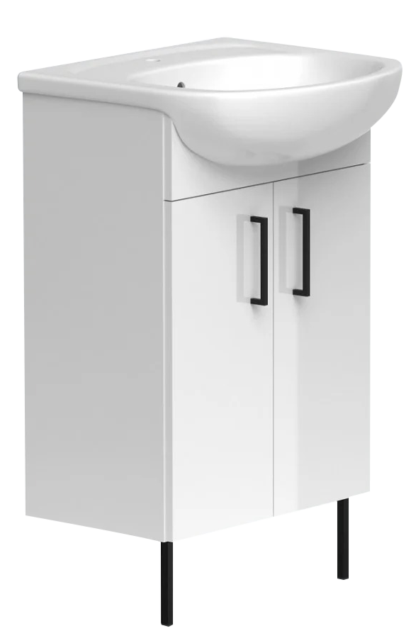 Vonios spintelė PRO, su praustuvu, baltos sp., juod. sp. rank., 50x67x43 cm