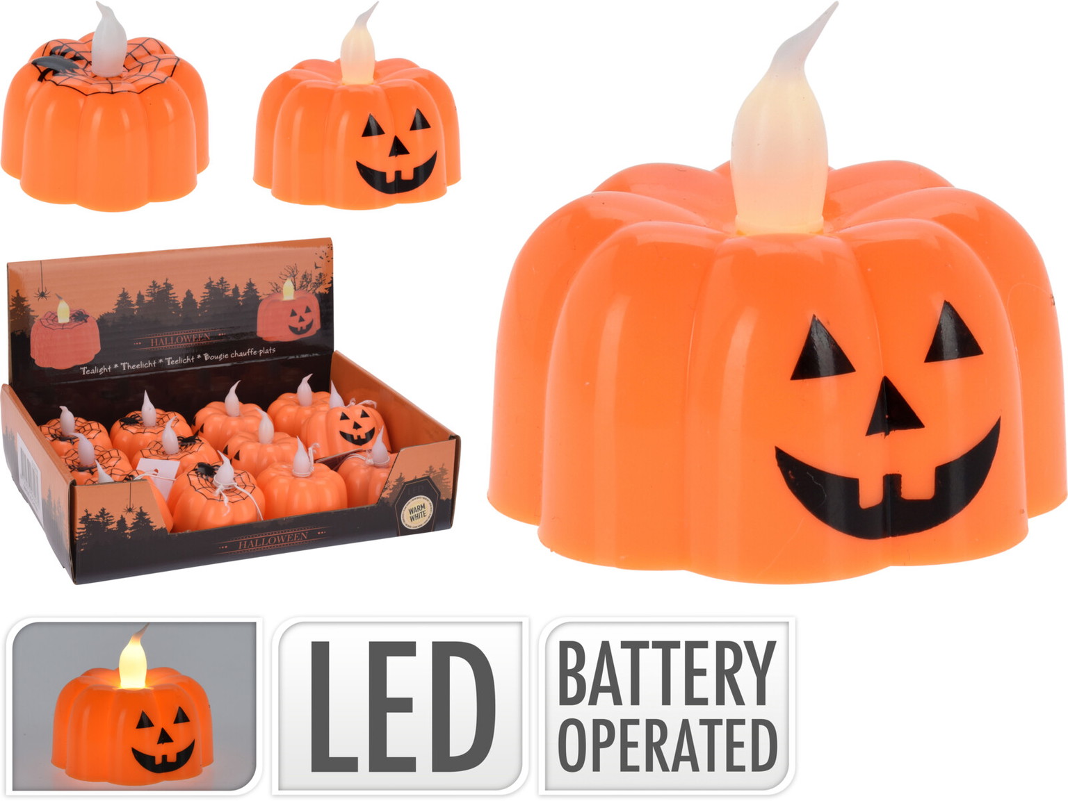 LED dekoracija HALLOWEEN PUMPKIN FACE CANDLE, 2 rūšių, 1 x CR2032 (įeina), 3,8 x 4,6 cm-0