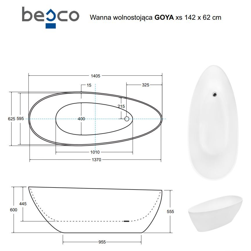 Vonia Besco Goya XS 140, su Klik-klak Chrome valomu iš viršaus - 6