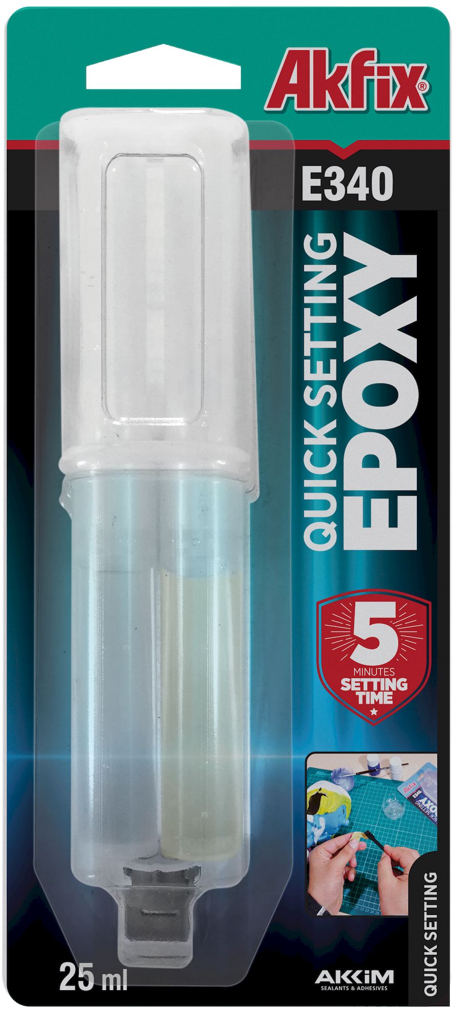 Universalūs epoksidiniai klijai AKFIX E340, greito stingimo, 25 ml-0