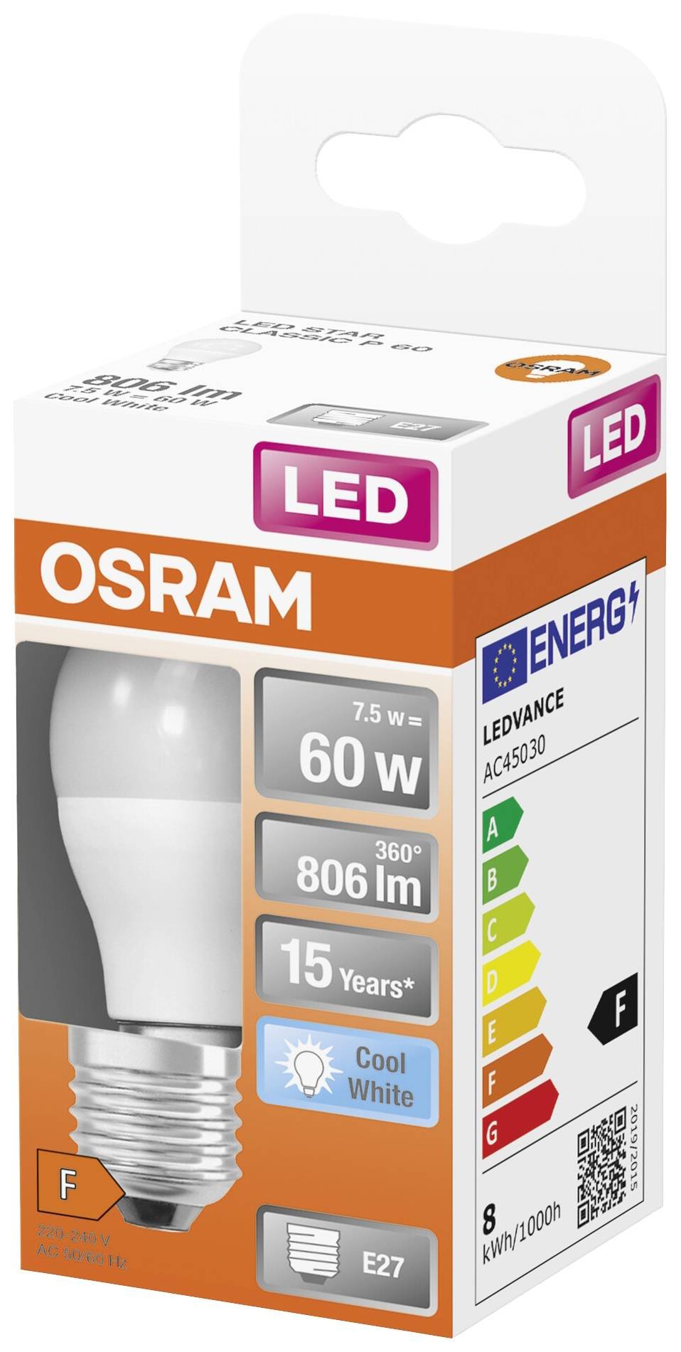 LED lemputė OSRAM, E27, P60, burbuliuko formos, 7W, 4000K, 806 lm, non-dim, matinė - 2