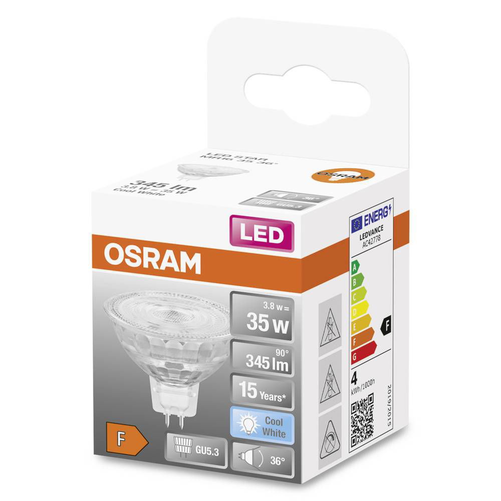 LED lemputė OSRAM Star MR16, GU5.3, 3,8W, 4000 K, 36°, 345 lm, šaltai baltos sp. - 2