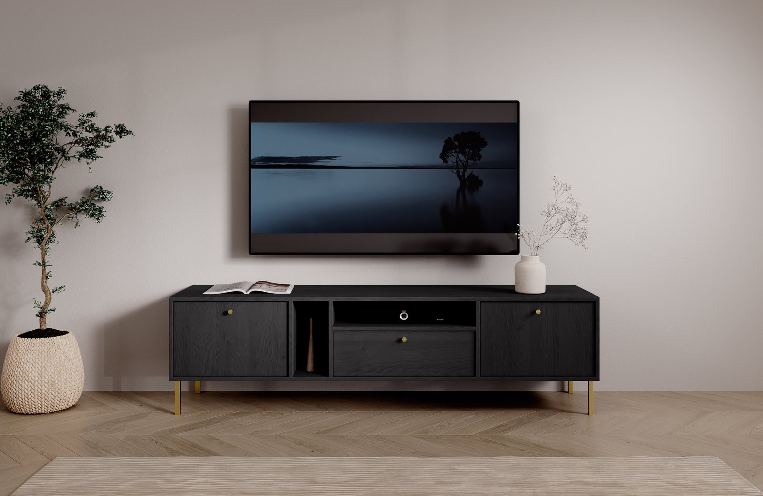 TV spintelė Tili 2D 1S, juoda - 4
