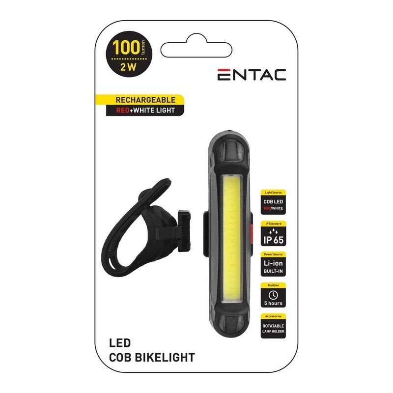 LED žibintuvėlis dviračiui ENTAC, IP65, 2W, 100lm, 4 funkcijos, pakraunamas USB, 8,2 x 1,5 cm - 2