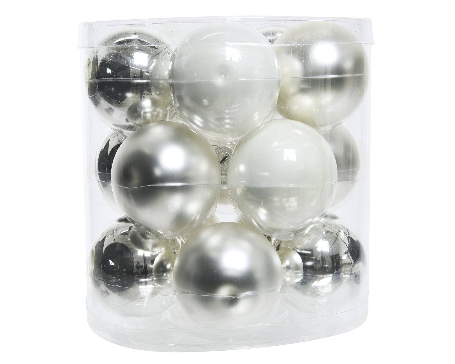 Kalėdinių eglės žaisliukų rinkinys GLASS SHINY, baltos/sidabrinės sp., 6 cm, 15 vnt.