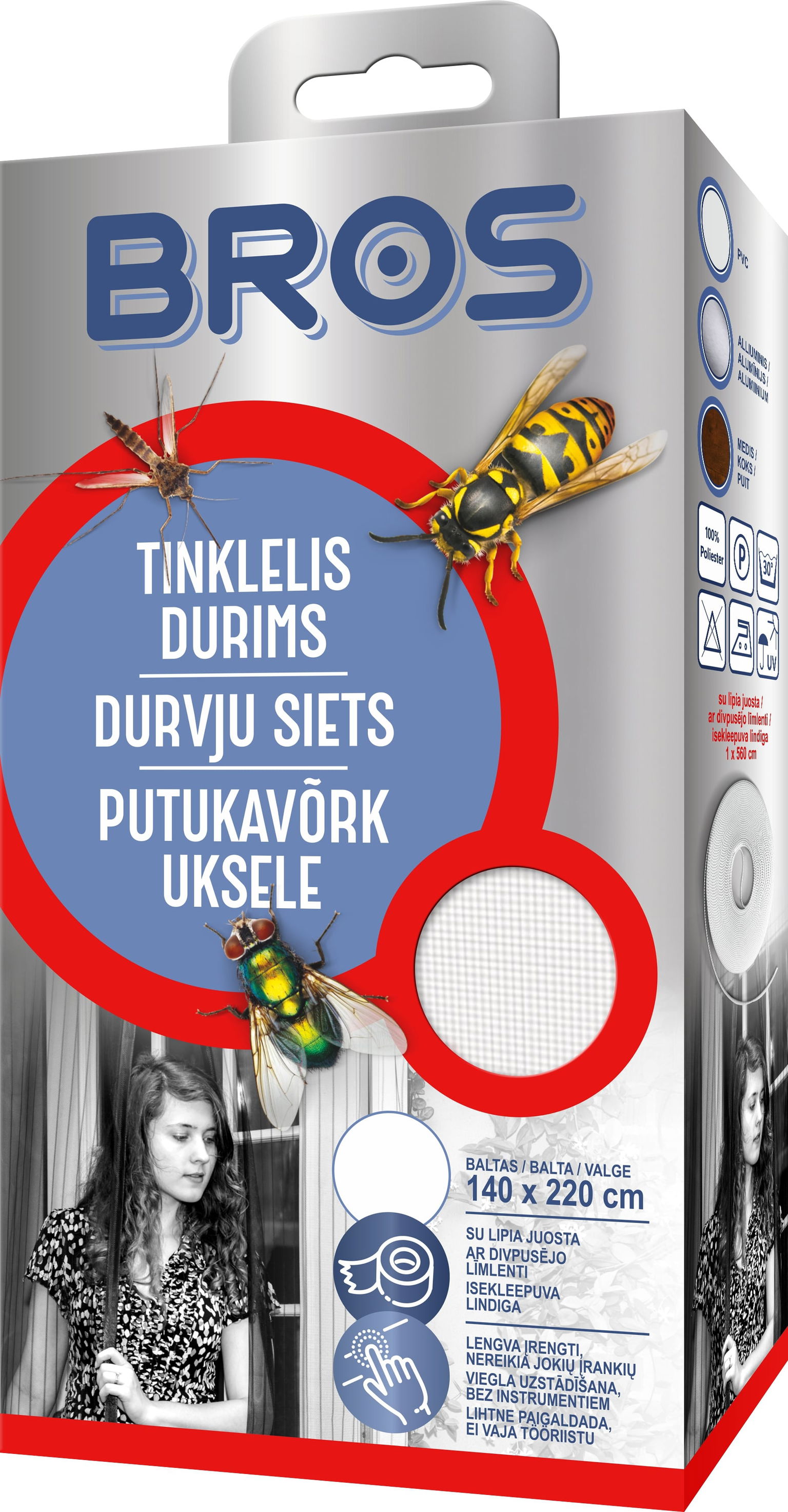 Apsauginis durų tinklelis BROS, baltos sp., 75 x 220 cm, 2 vnt.-0