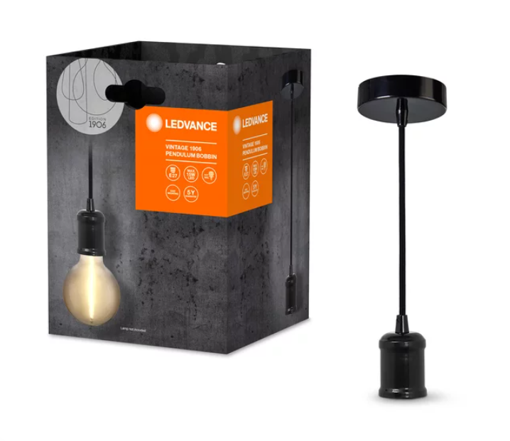 Pakabinamas vintažinis LED lemputės laikiklis LEDVANCE VINTAGE BOBBIN, 1xE27,juodas,ø6,8cm
