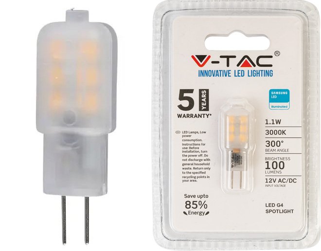 Šviesos diodų lemputė V-TAC SAMSUNG, G4, 12V, 1.5W, 3000K, 100lm