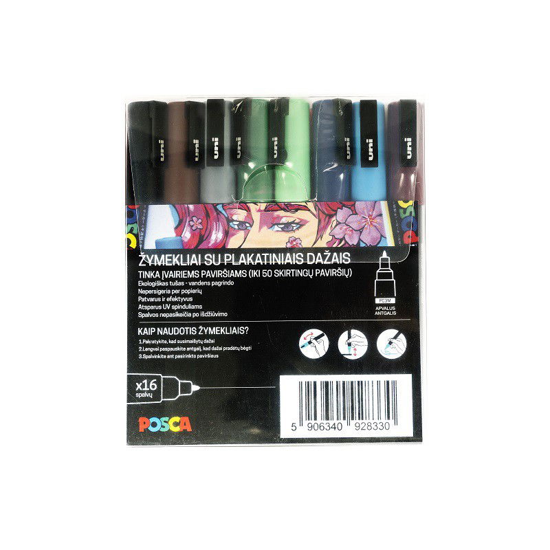 Markerių rinkinys POSCA PC3M, 16 vnt. - 2