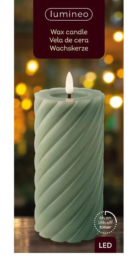 Elektrinė LED dekoracija LUMINEO Candle, žalios sp., elementai 2xAA (neįeina), 7,5x17,3 cm-1