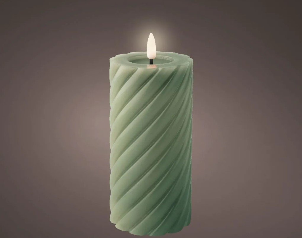 Elektrinė LED dekoracija LUMINEO Candle, žalios sp., elementai 2xAA (neįeina), 7,5x17,3 cm