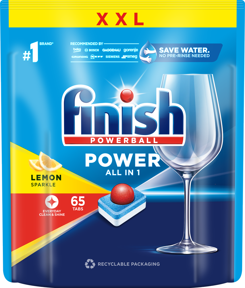 Indaplovių tabletės FINISH POWER ALL IN 1 LEMON, 65 vnt