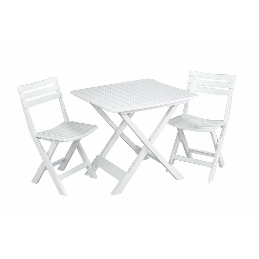 Lauko baldų komplektas CAMPING SET, baltos sp. Stalas ir 2 kėdės, 1-2 vietų