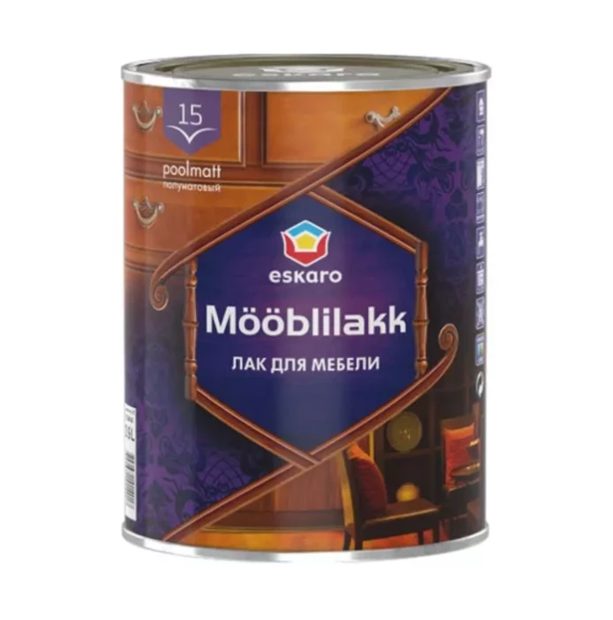 Medienos lakas ESKARO Mööblilakk 15, bespalvis, pusiau matiniai, vandens pagr., 900 ml-0