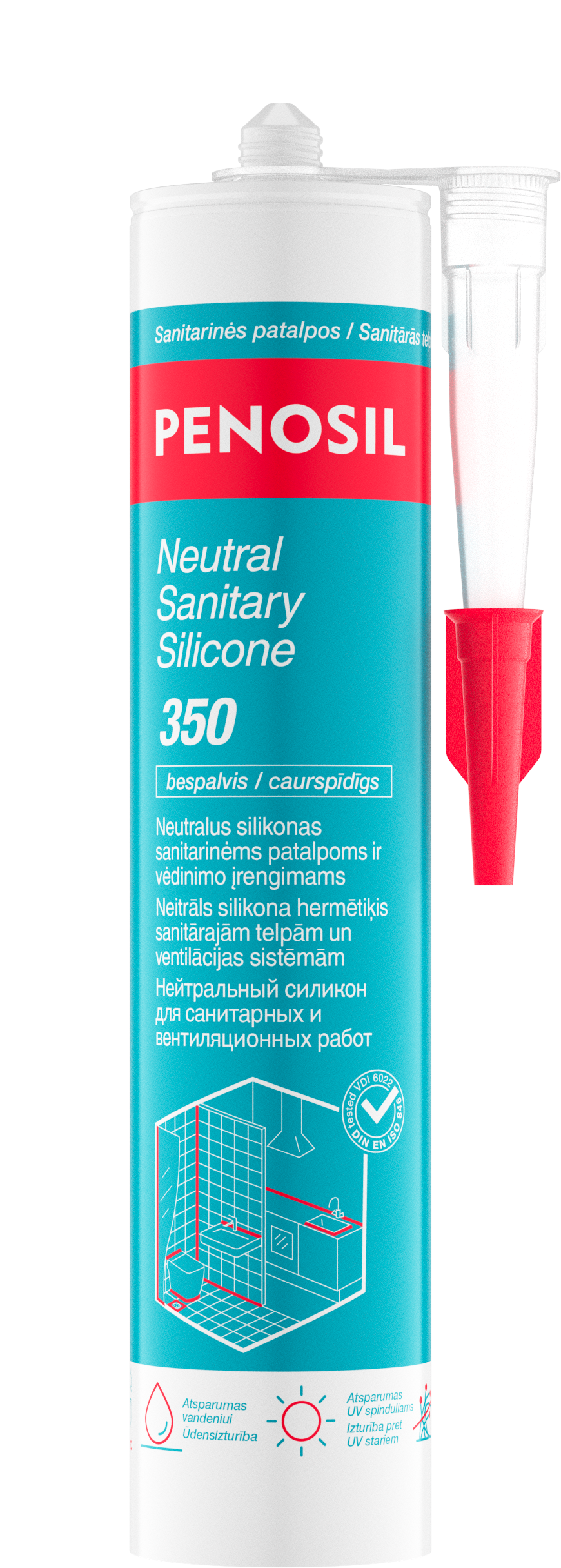 Neutralus silikonas PENOSIL Neutral Sanitary Silicone  350, bespalvis, 280 ml-0