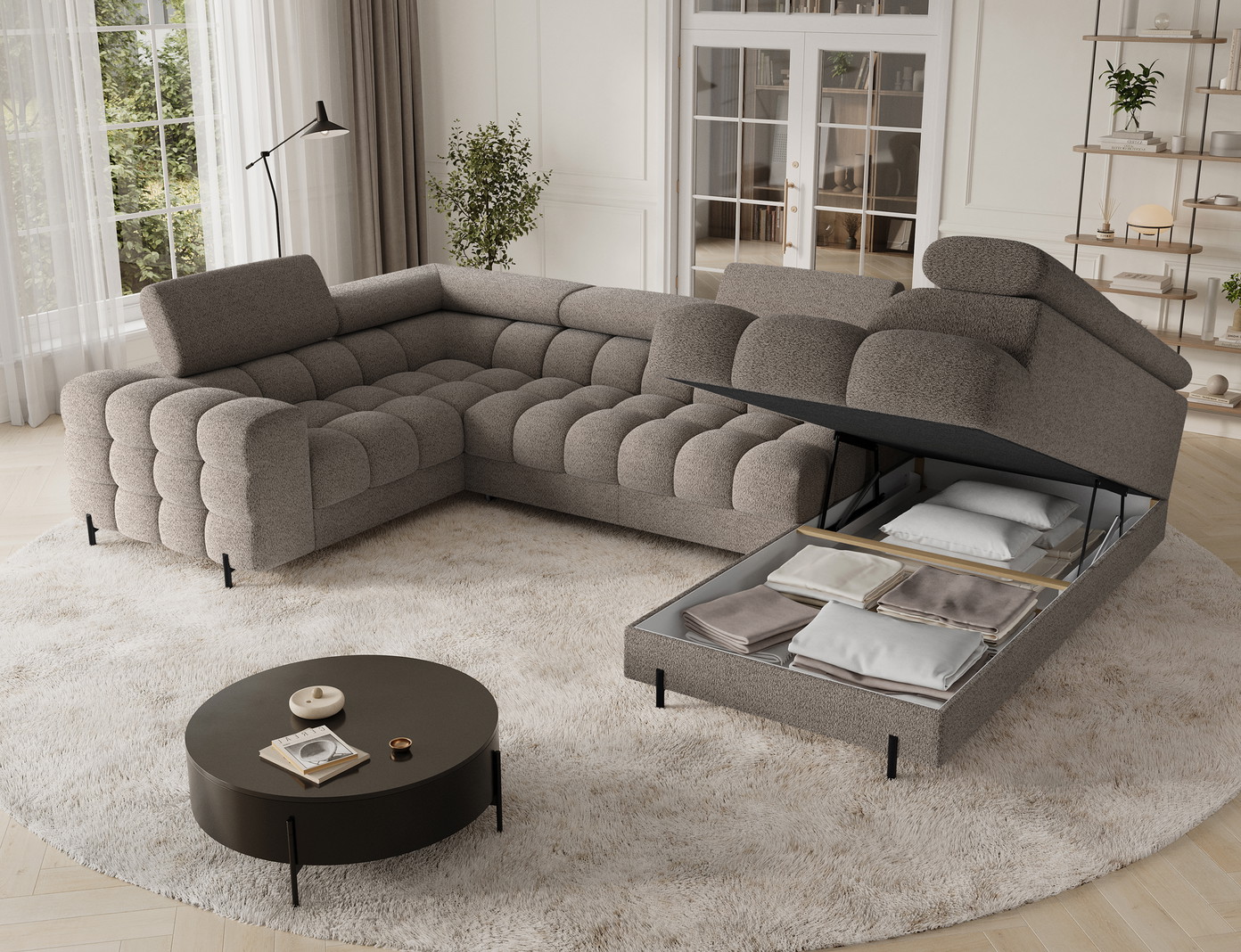 Kampinė sofa Fectory, ruda sp., 205 x 346 cm x 93 cm - 6