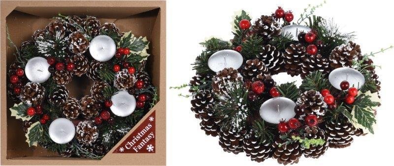 Kalėdinis vainikas, 4 žvakėms, 28 cm