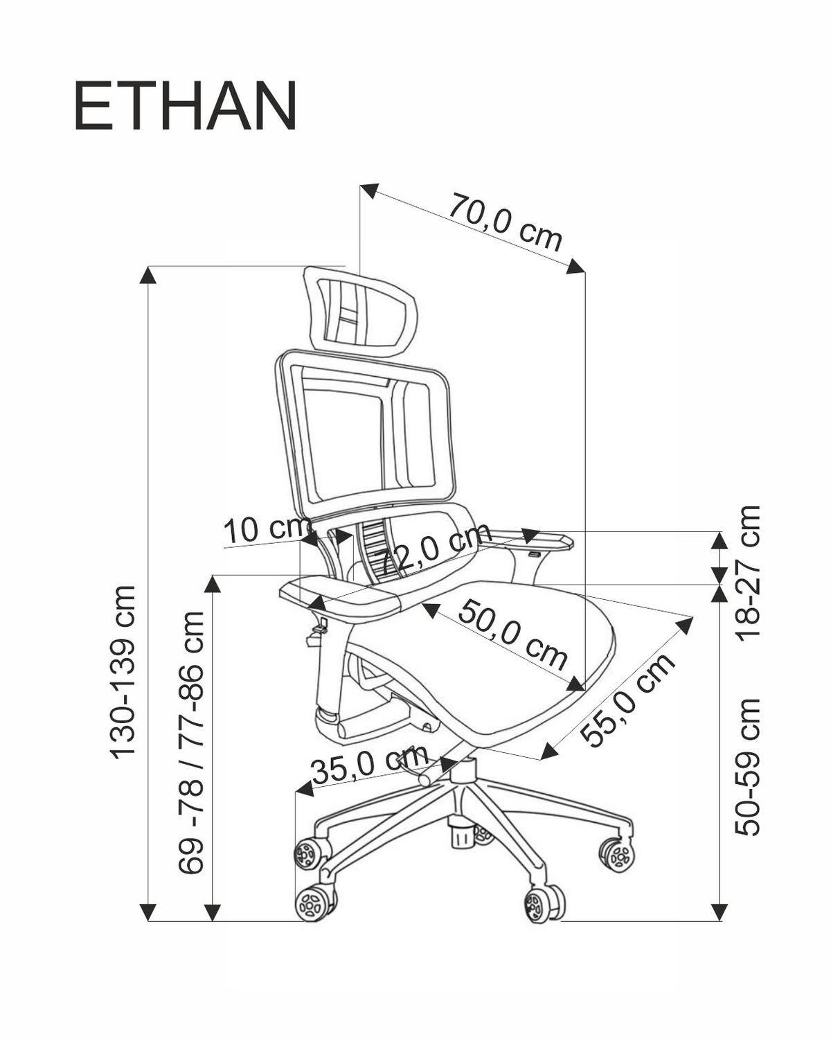 Biuro kėdė ETHAN, pilka/juoda - 7