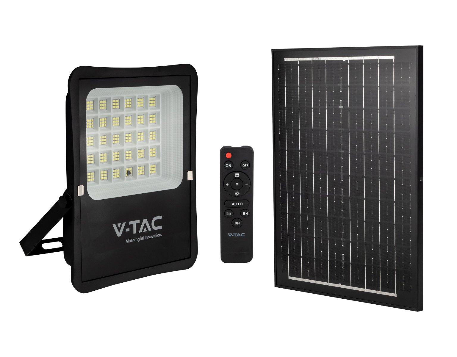 LED prožektorius V -TAC, įkraunamas saulės energija, IP65, 4000 K, 2400 lm, su pultu, juodos spalvos