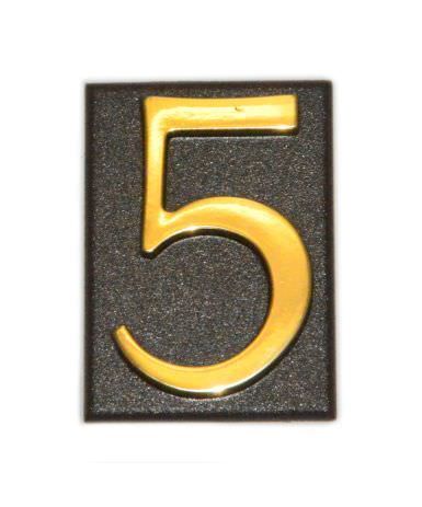 Buto numeris 5, 32 x 45 mm, plastikinis, aukso sp.-0