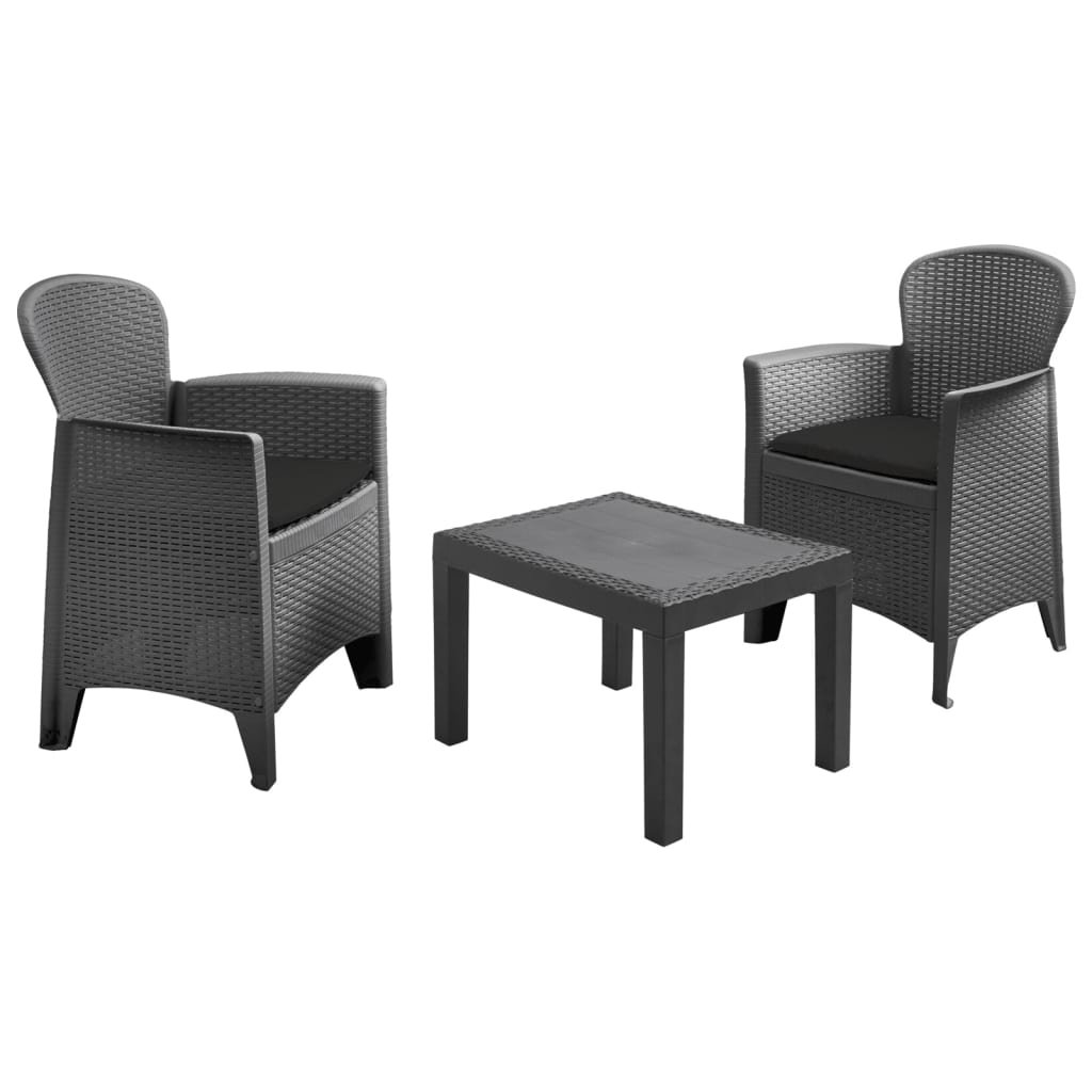 Plastikinių lauko baldų kompletas AKITA, 2 kėdės su pagalvėlėmis, 1 stalas, pilkos sp.