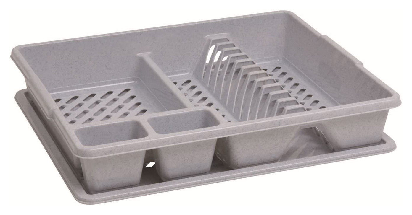 Indų džiovykla su padėklu CURVER BASIC KITCHEN ACCESORIES, balto granito spalvos, h9 x 45 x 38 cm-0