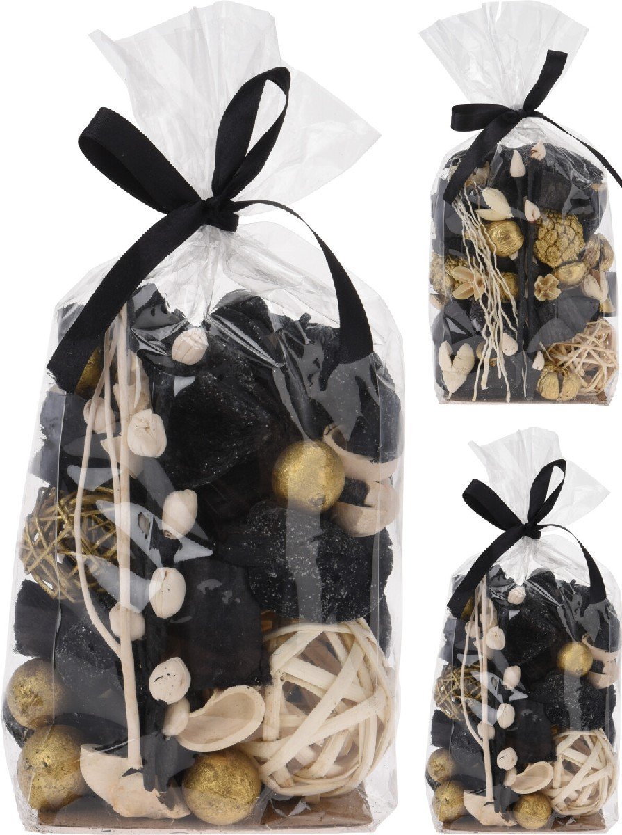 Kvepiančių dekoracijų rinkinys maišelyje, juodos/auksinės sp, 2 rūšių