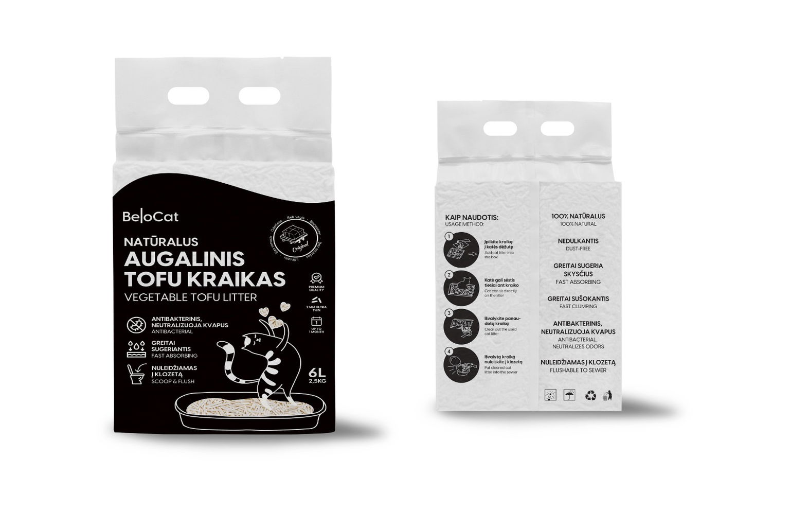 TOFU kraikas katėms BELOCAT Natural, bekvapis, 2 mm, 6 L, 2.5 kg - 2