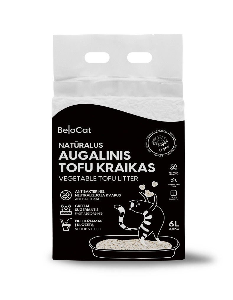 TOFU kraikas katėms BELOCAT Natural, bekvapis, 2 mm, 6 L, 2.5 kg - 1