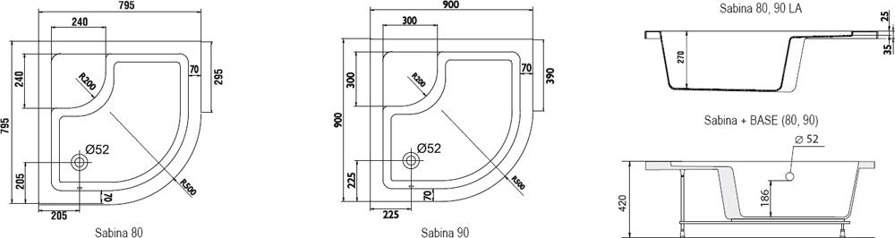 Dušo padėklas SABINA-90 LA baltas-1