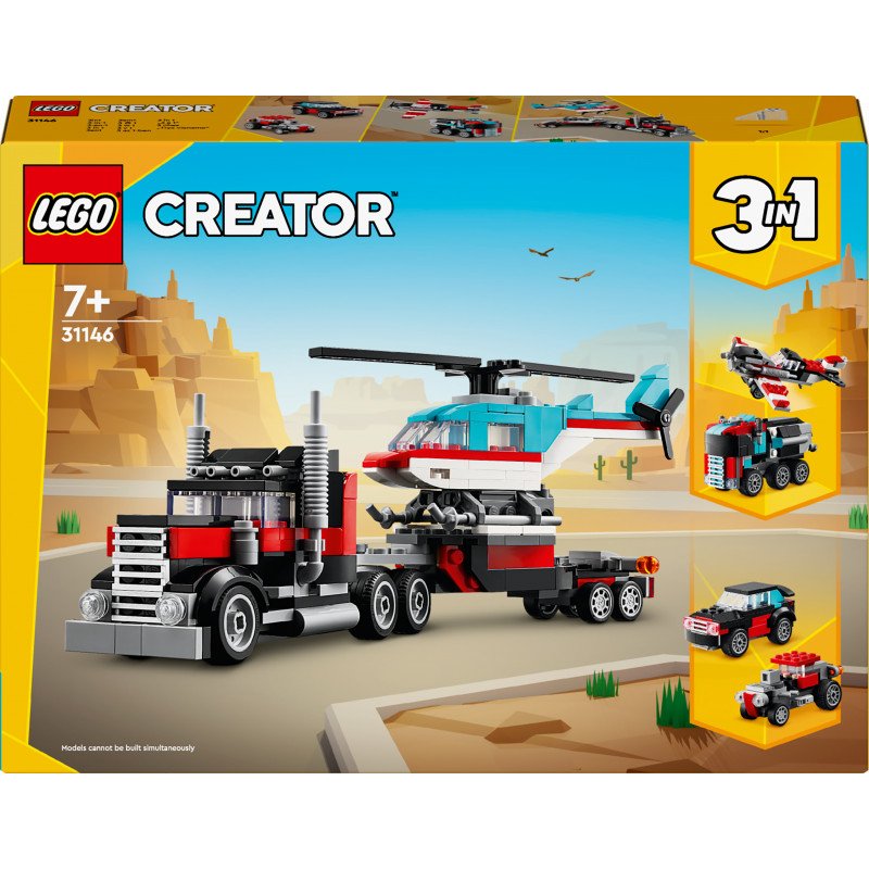 Konstruktorius LEGO Creator Flatbed Truck with Helicopter 31146