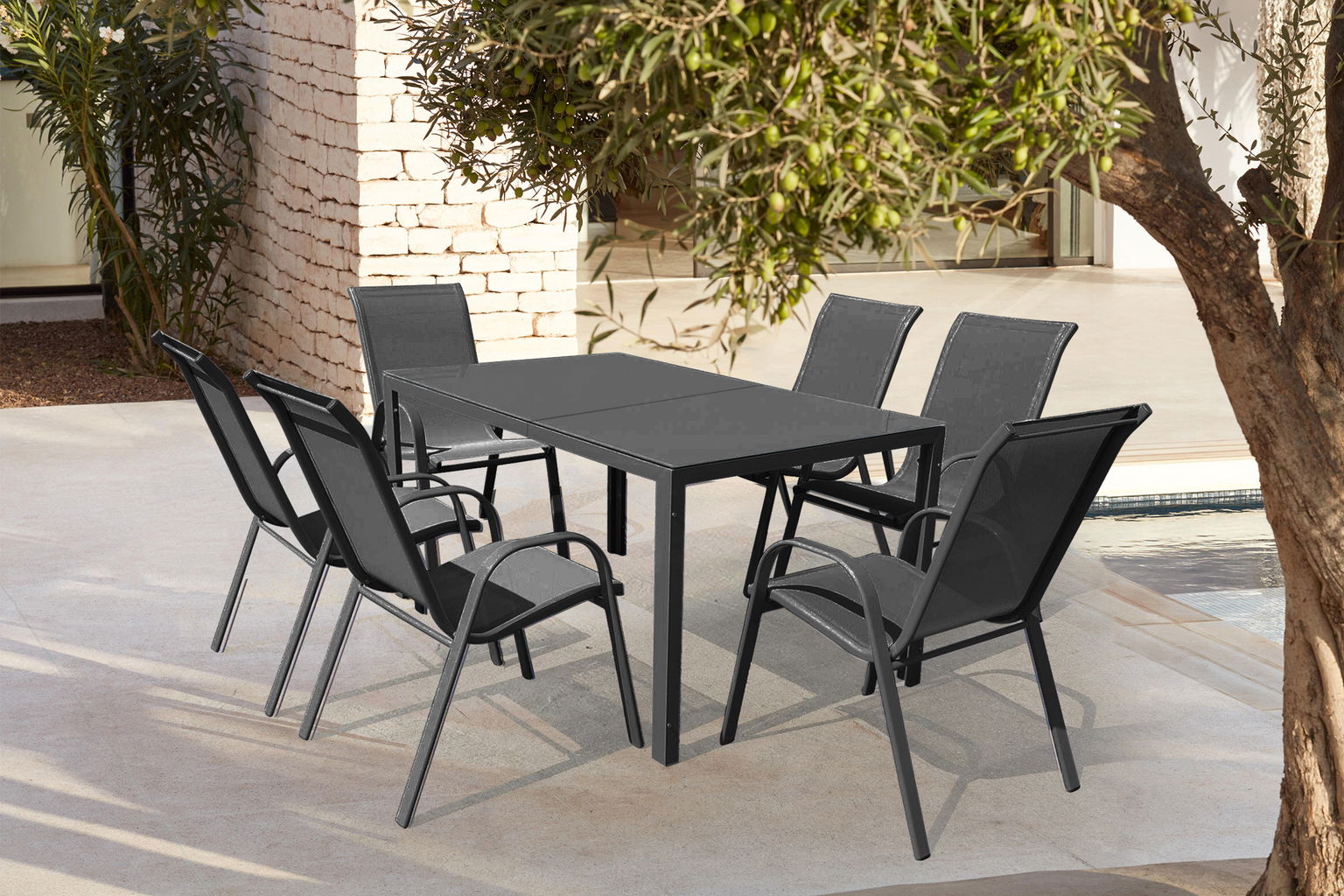 Lauko baldų komplektas, 6 kėdės 73 x 54 x 90 cm ir stalas 150 x 80 x 72 cm - 2