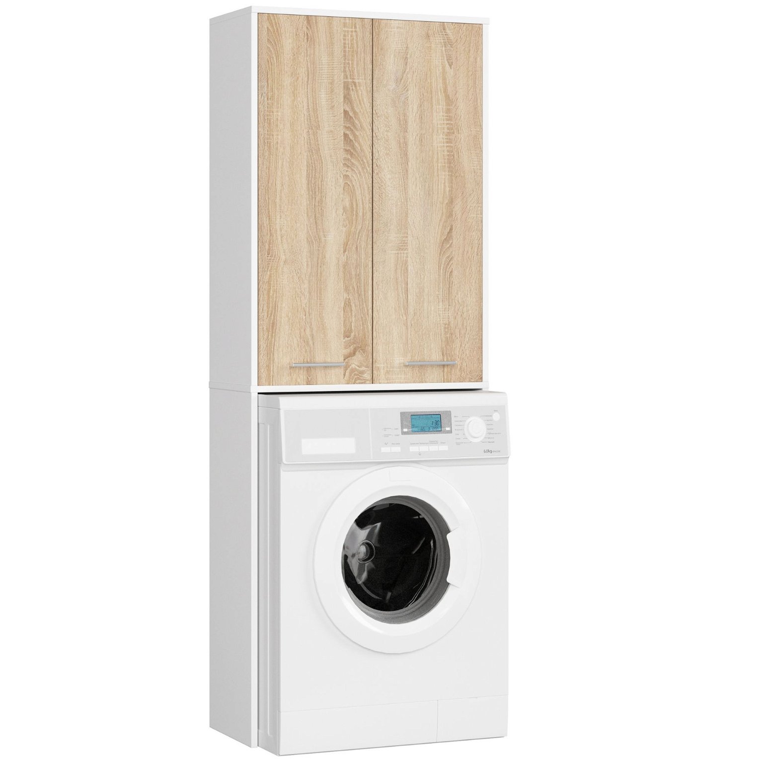 Pastatoma vonios spintelė virš skalbimo mašinos FIN 2D, 60 cm, balta/ąžuolo - 1
