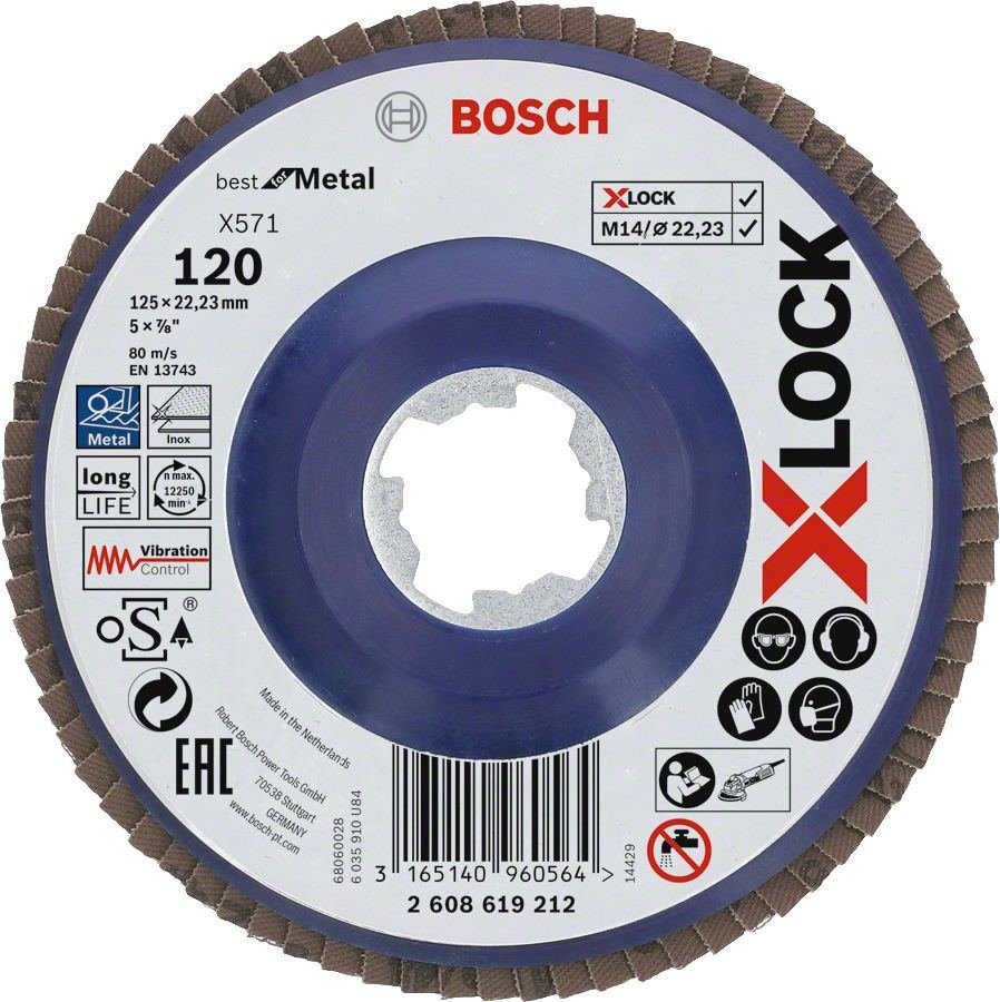 Žiedlapinis šlifavimo diskas BOSCH X-Lock, 125 mm, K 120 mm