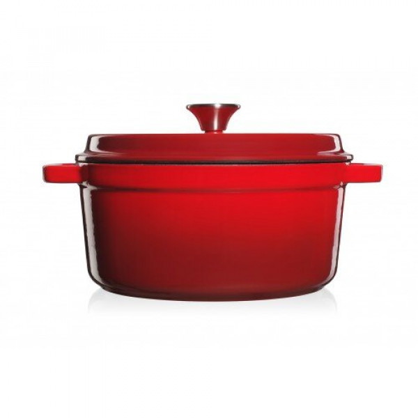 Ketaus puodas Grand Feu, minimalistinio dizaino „Casserole“ su dangčiu,  3.5l, raudonos sp.-1