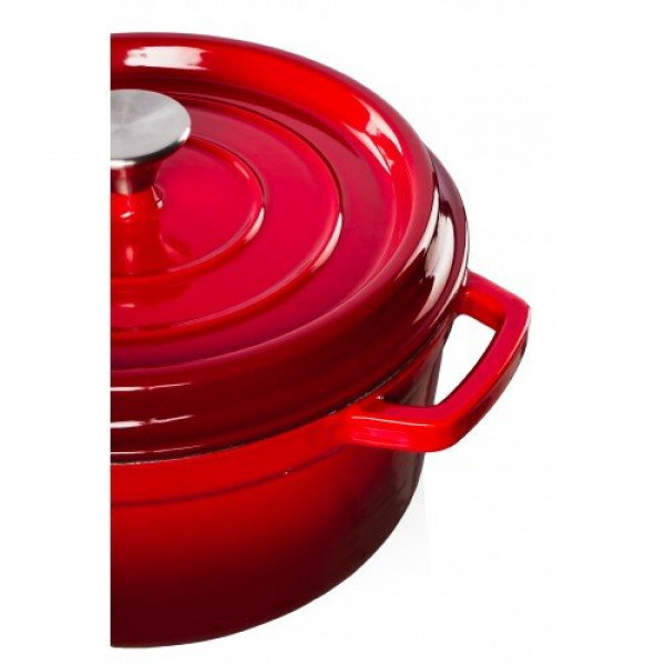 Ketaus puodas Grand Feu, minimalistinio dizaino „Casserole“ su dangčiu,  3.5l, raudonos sp. - 4